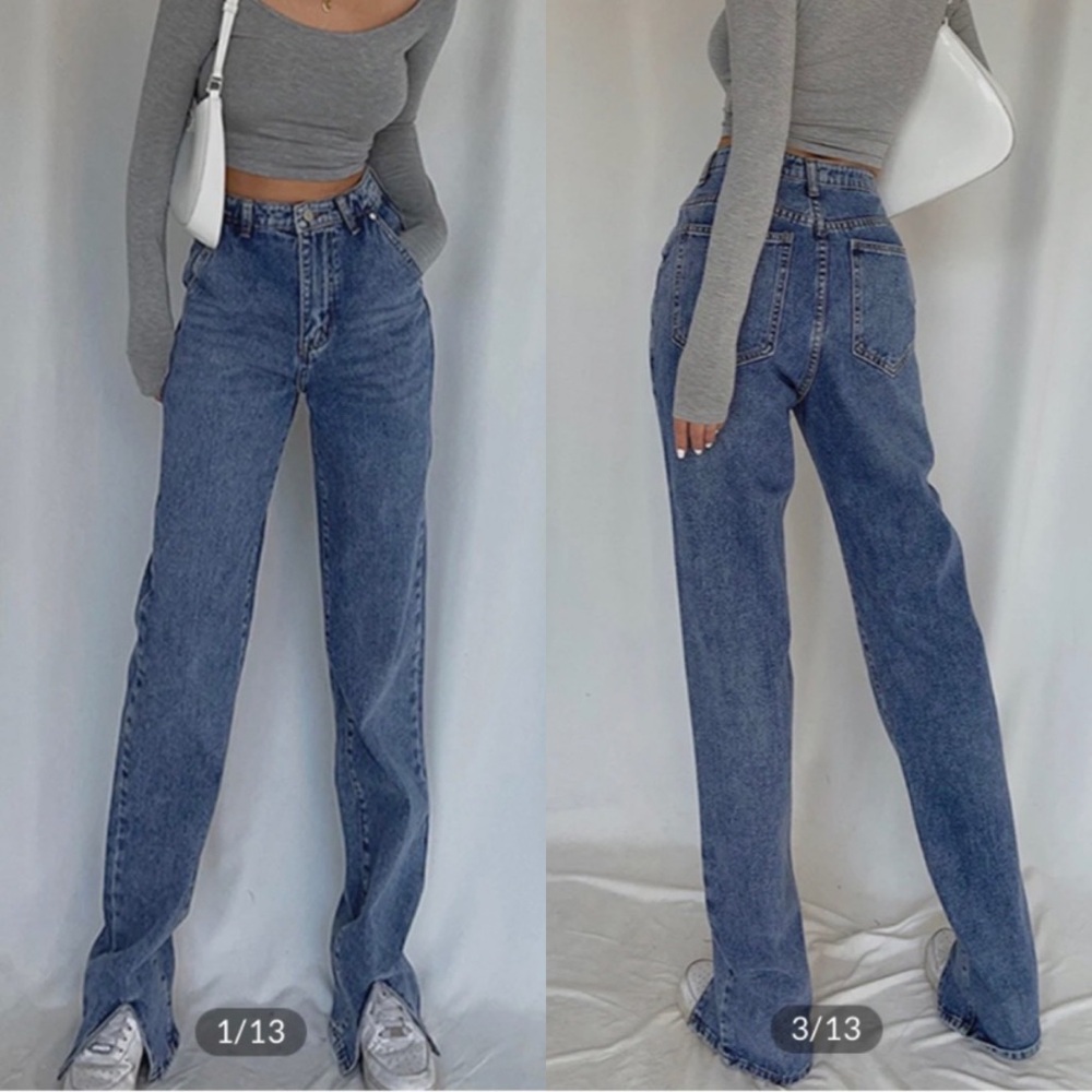 Commense Front Split Hem Classic Straight Leg Jea… - image 1